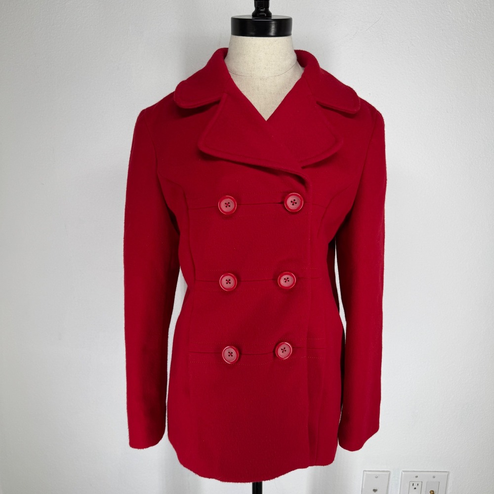 Vintage Gap Y2K Red Wool Double Breast Pea Coat Small Fisherman Preppy Academia